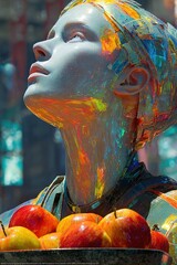 サイバーパラダイスアニメスタイルのパステルホログラフィックヘッド。