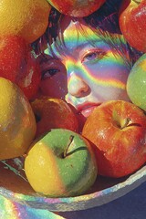 サイバーパラダイスアニメスタイルのパステルホログラフィックヘッド。