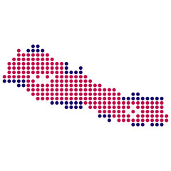 Obraz premium Map of red Nepal country in flag colors design in dots without background