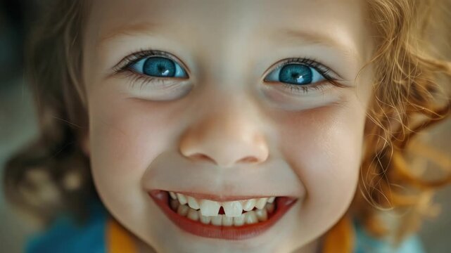 A happy toddler showing his missing tooth