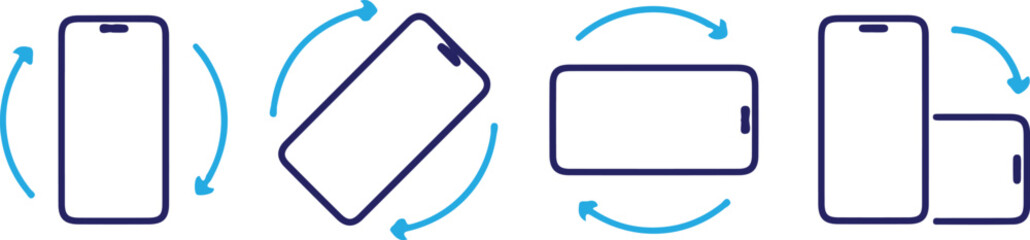 smartphone screen rotation bule line icon set vector illustration design 