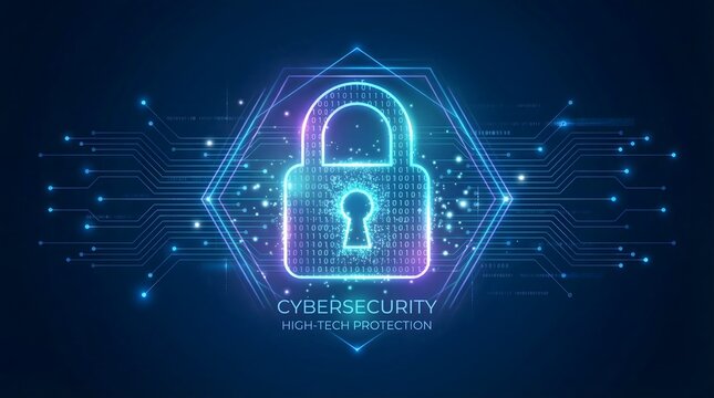Cybersecurity Protection Concept with Digital Padlock and Glowing Circuit