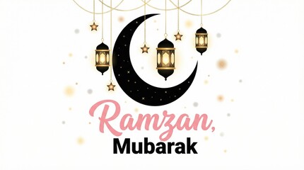 Fototapeta premium “Ramzan Mubarak greeting with crescent and lanterns”