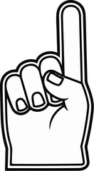A black and white outline of a foam finger pointing upwards with fingers together