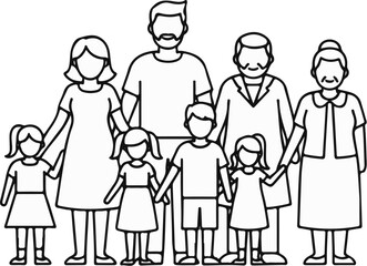 A diverse family group, embracing generations, holding hands in unity