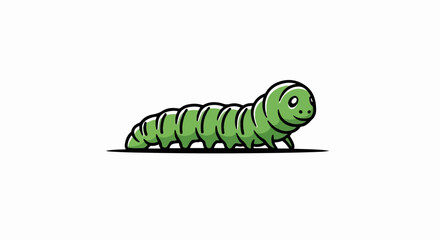 A cheerful cartoon caterpillar with a green body and black outlines