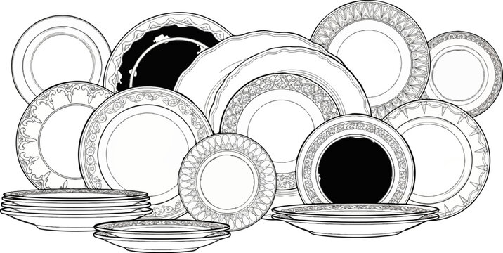 A collection of intricately decorated circular plates and bowls