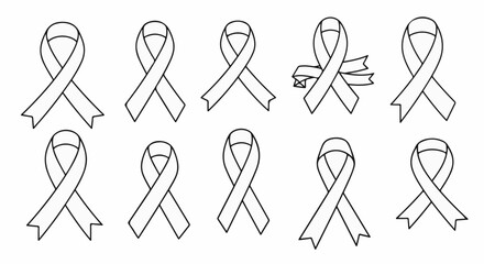 Obraz premium A collection of ten black and white ribbon outlines, some with unique ribbon details