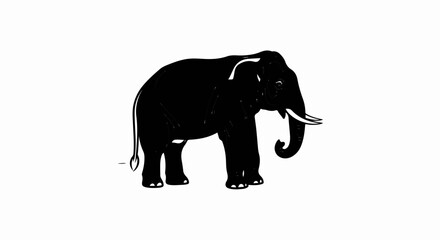 Fototapeta premium A black silhouette of an elephant with tusks and a curled trunk