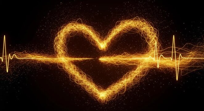 golden data threads forming digital heart for connectioneering