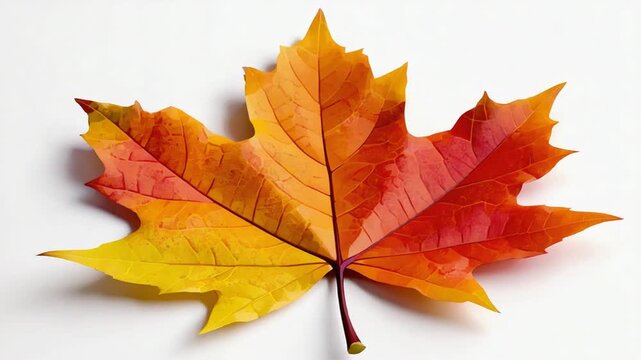 orange and yellow maple tree leaf isolated on white background video