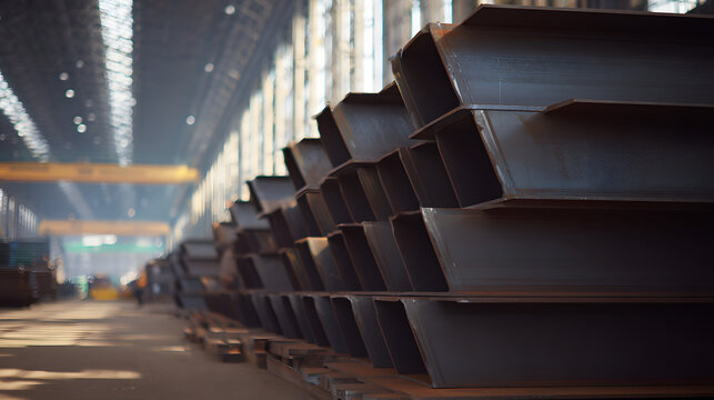 rigid. Steel beams and construction materials in an industrial scene, arranged with dynamic angles. safety posters.