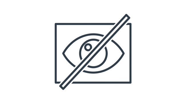 Simple dark gray line art icon depicting an eye crossed out with a diagonal line indicating hidden private content or restricted viewing access