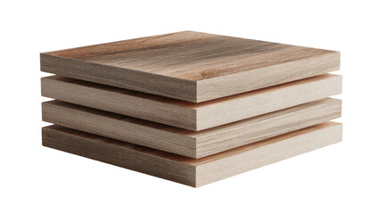 Stack of four wood panels, each revealing layered grain, isolated on black