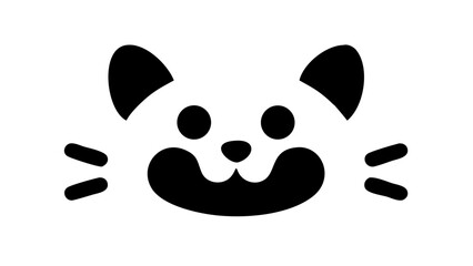 Stylized black and white illustration of a cat face with whiskers and rounded ears design vector on transparent background silhouette