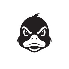 Obraz premium Intense Black and White Illustration of an Angry Duckling's Face, Evoking Aggression or Determination