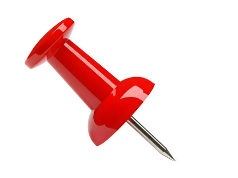 A close up of a red push pin standing upright on a white background isolated on transparent background