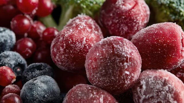 Frozen fruits and vegetables on display for a healthy meal or snack option in a kitchen setting during the day