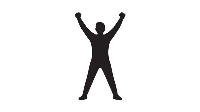 Silhouette of triumphant person lifting dumbbells in dynamic pose with dramatic lighting on white background for fitness advertising