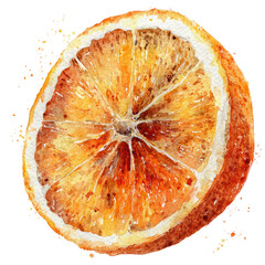 A watercolor painting of a sliced orange, with intricate details