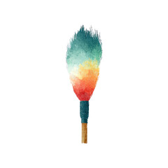 Watercolor depiction of a colorful feather duster, isolated on black