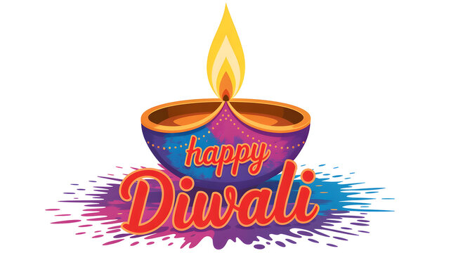 Vibrant diwali greeting with traditional diya lamp and festive text