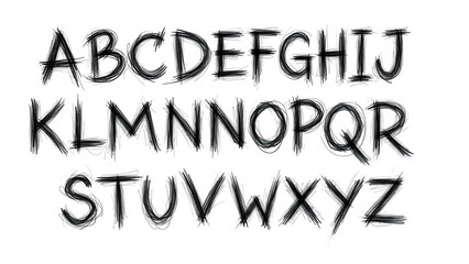 Expressive handwritten alphabet letters isolated on a transparent background