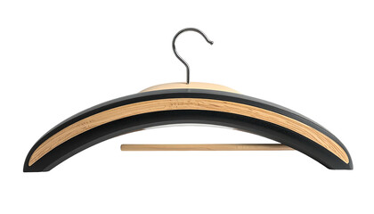Elegant curved wood and black clothes hanger with a metal hook