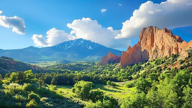  aerial drone view of red rock formations at garden of the gods in colorado springs timelapse video