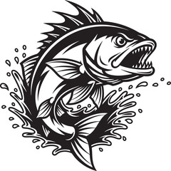 Obraz premium Saltwater fish jumping logo icon for marine conservation and sport fishing competition vector illustration