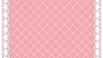 ドット絵　赤色と格子柄とレースのおしゃれでかわいい背景装飾イラスト　フレーム　ガーリー　ピクセル
