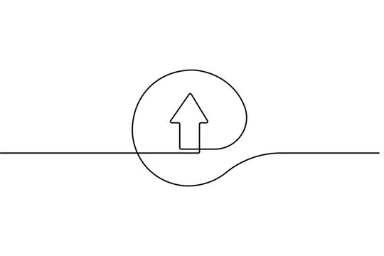 Minimalist upload icon and arrow in continuous one line drawing isolate outline vector illustration