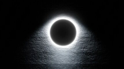 Bright corona radiates against rugged dark backdrop with intense rim lighting. Glowing halo emanates from textured dark background enhanced by powerful rim illumination for dramatic visual impact