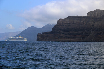 Cruise ship in the caldera of the Cyclades island of Santorini-Thera-Greece