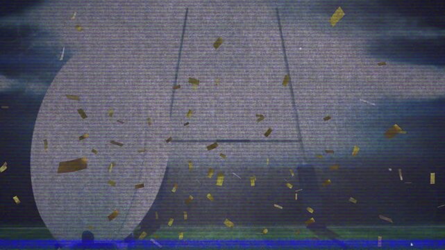 Frame staying centered while gold confetti falling after burst glitch flickering for reveal