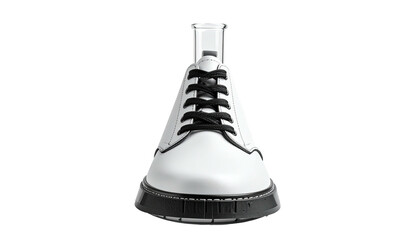 A white shoe reimagined as a laboratory flask, black accents