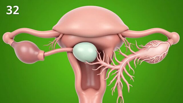Detailed anatomy of female reproductive system with ovaries and fallopian tubes