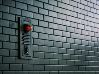 暗い地下道の壁に火災報知器