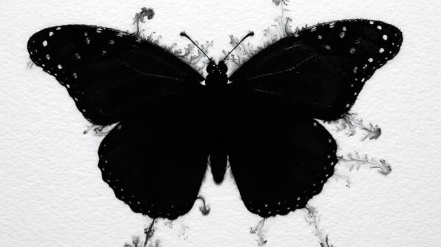 Black butterfly silhouette with rough edges on white paper