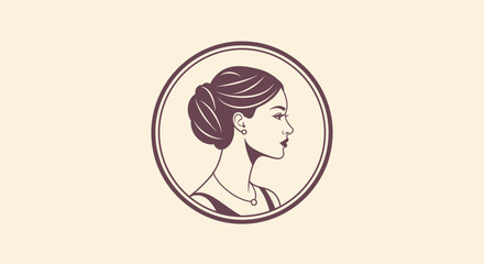 Elegant Woman Profile Portrait in Vintage Circle Frame. © Rangga