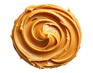 A close-up swirl of creamy, rich, peanut butter against a black background