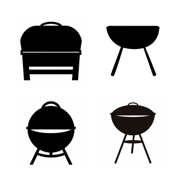 Four distinct types of barbecue grills in silhouette style