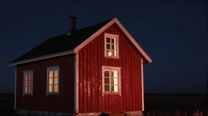 red house at night