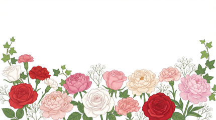 Elegant Rose and Carnation Illustration Background - Floral Botanical Material for Mother's Day and Anniversaries