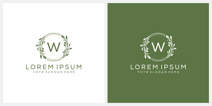 Initial letter W flower for beauty natural cosmetic skin care logo design