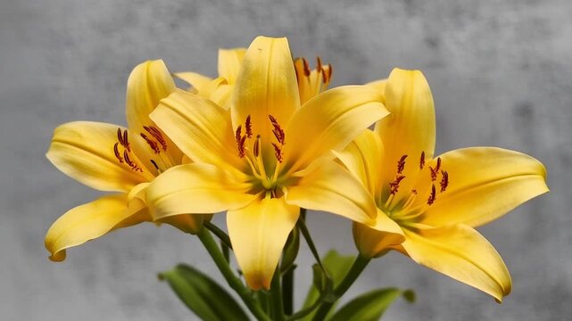 Beautiful Yellow Lily Flower Closeup.