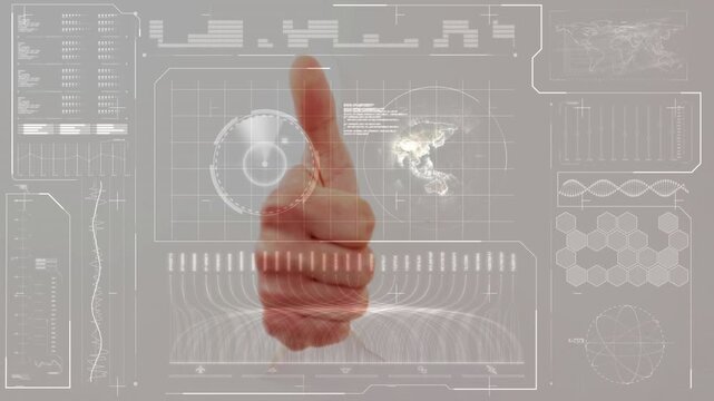 Right hand entering from above, rotating palm forward, extending thumb up, confirming HUD control