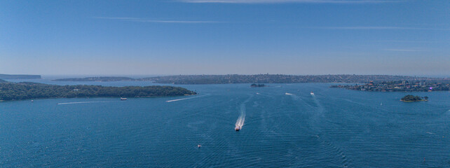 7 February 2026 Panorama Aerial View of Sydney Harbour Circular Quay cruise Liner on a nice Summer day beautiful Sky in Sydney NSW Australia