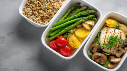Balanced Meal Featuring Grains, Proteins, Colorful Vegetables in a Stylish Container with Healthy Ingredients for Nutritious Eating