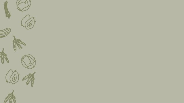 Healthy vegetables line art pattern background on olive minimalist backdrop with copy space